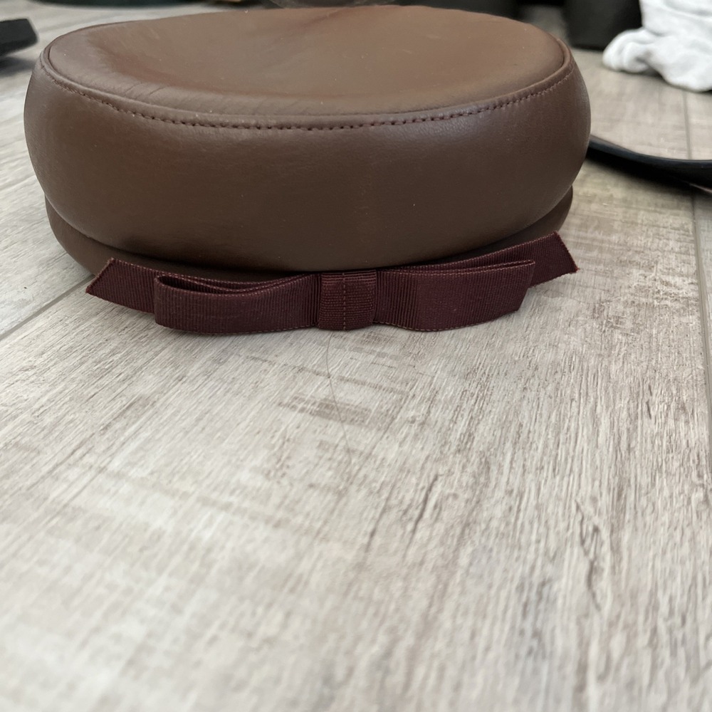 Vintage 50s Brown Leather Bow Beret Hat Cap Womens Sanlea Hats Of New York
